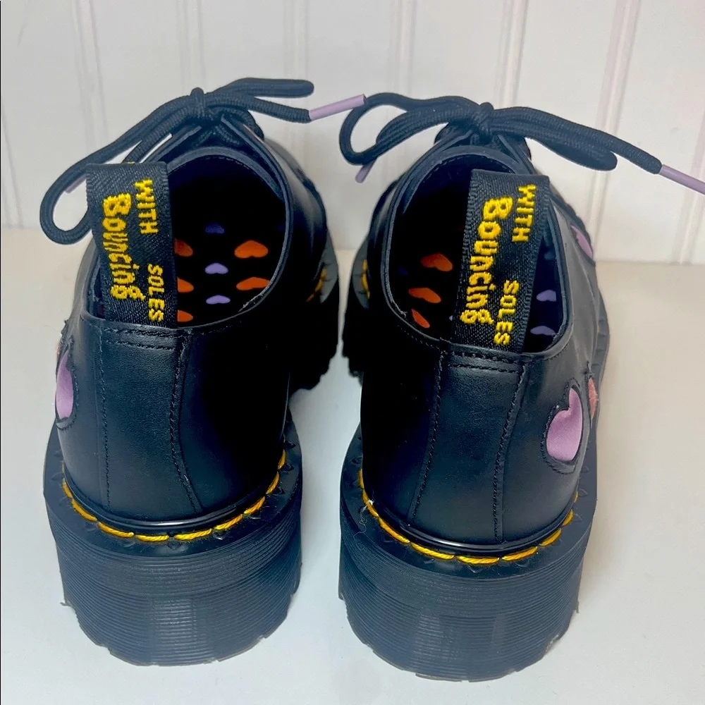 Dr. Martens 1461 Quad Heart Platform Shoes with Pink Heart Accents